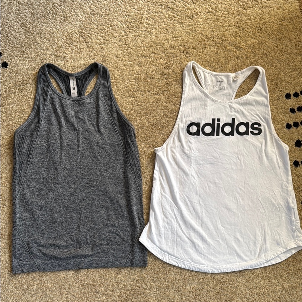 White and Gray Tank Tops Set - all in motion and adidas